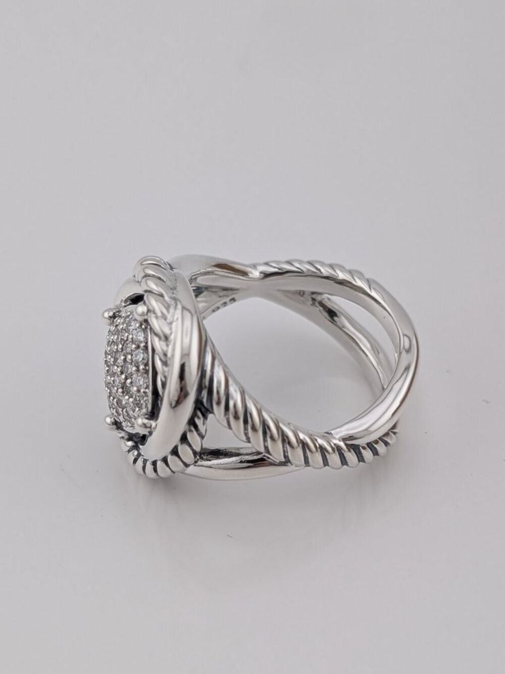 David Yurman Sterling Silver 11mm Infinity Pave Diamond Ring - Picture 2 of 4